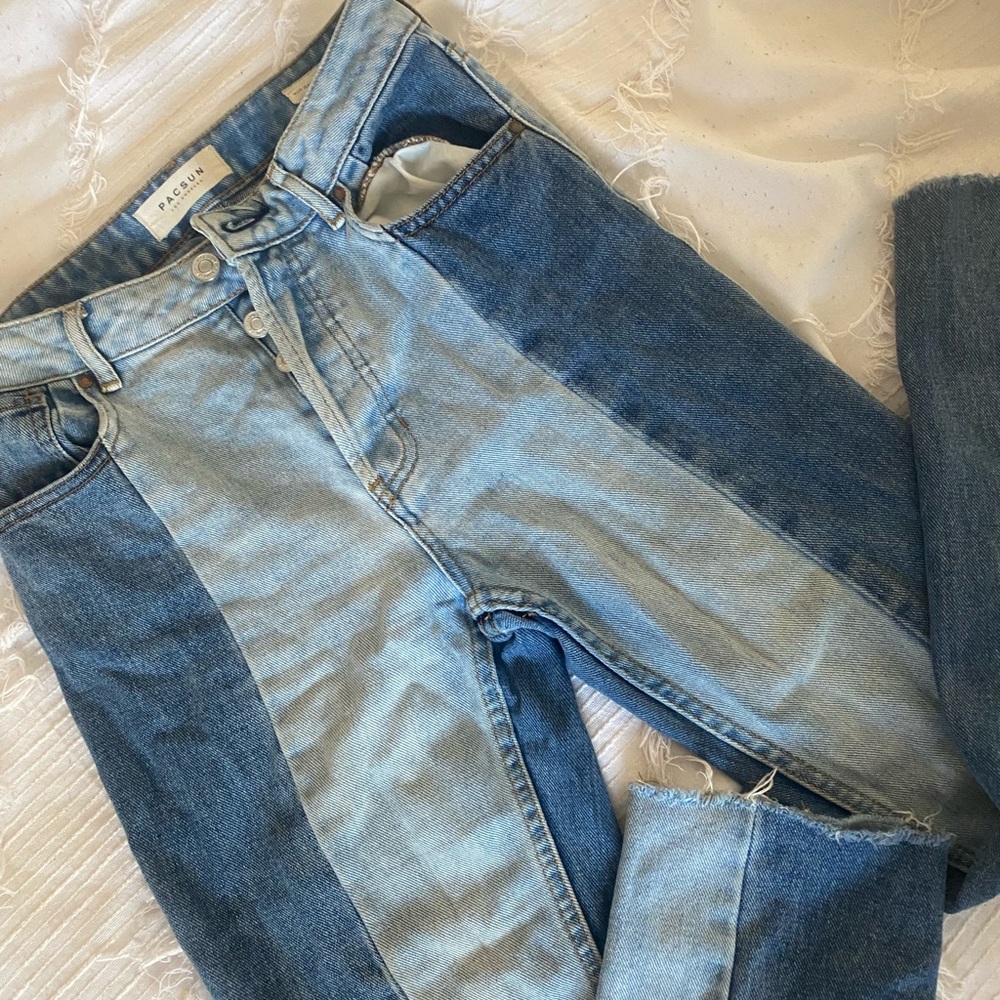 Two Tone Straight Leg Jeans